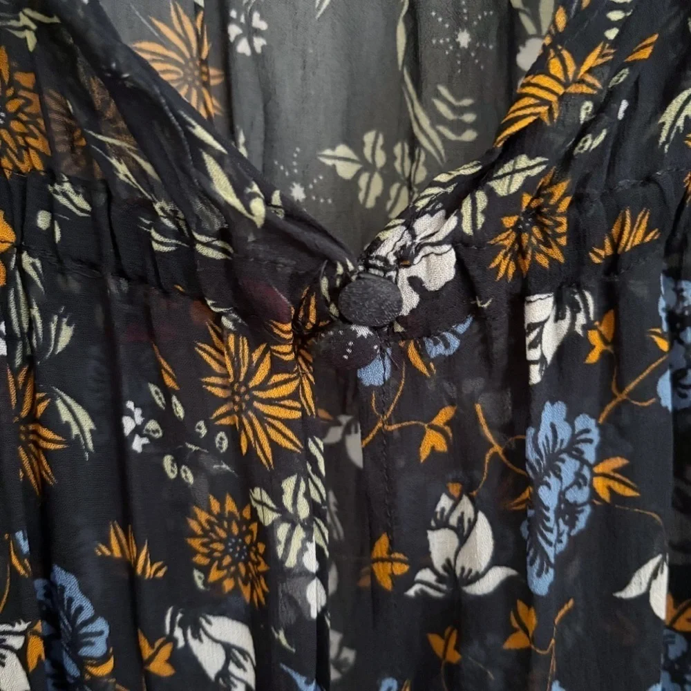 Floreat Black Floral Longline Kimono One Size Boho Anthropologie